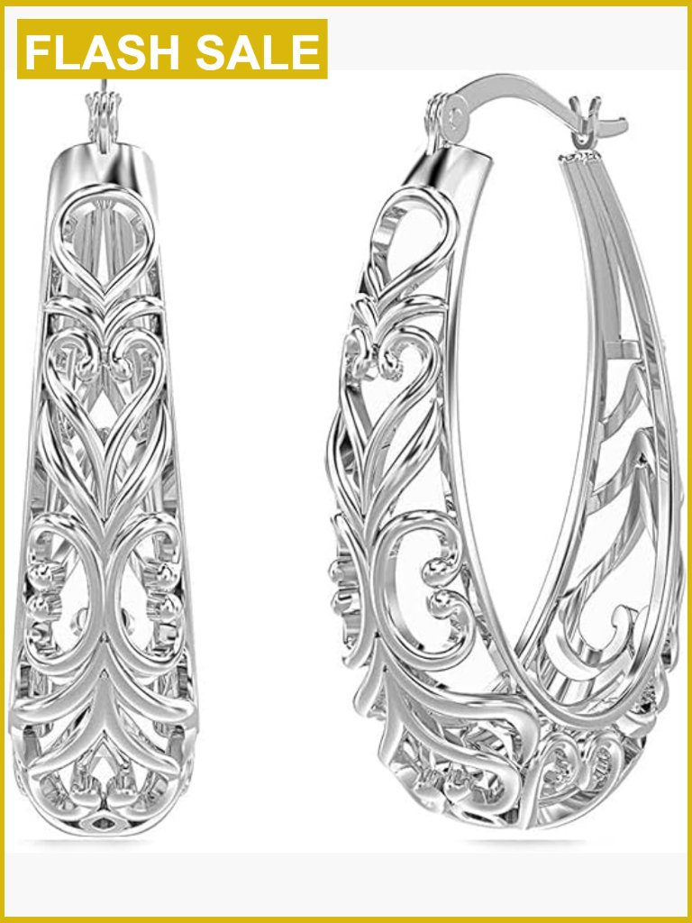 Sterling Silver Filigree Hoop Earrings Hypoallergenic Lightweight